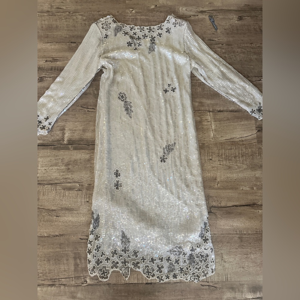 Vintage silk N sequin beaded dress.100% silk EUC Elegant Cream FloralEmbellished - Picture 8 of 8